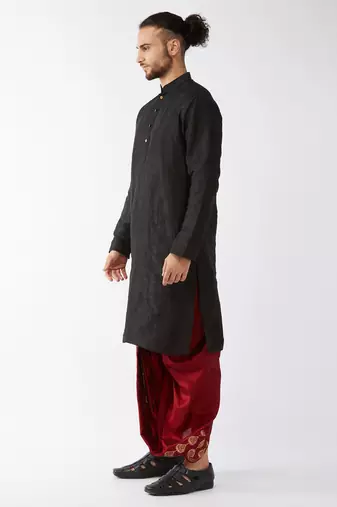 Men'S Solid Kurta And Embroidered Traditional Dhoti Set