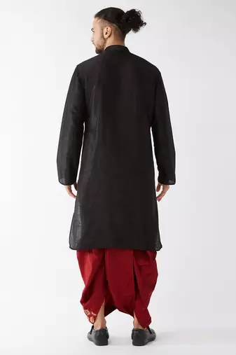Men'S Solid Kurta And Embroidered Traditional Dhoti Set