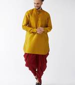 Mustard And Maroon Silk Blend Kurta And Dhoti Set