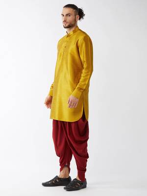 Mustard And Maroon Silk Blend Kurta And Dhoti Set 2