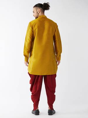 Mustard And Maroon Silk Blend Kurta And Dhoti Set 3