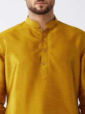 Mustard And Maroon Silk Blend Kurta And Dhoti Set 4