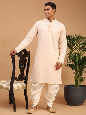 Pink And Cream Georgette Kurta Dhoti Set 1