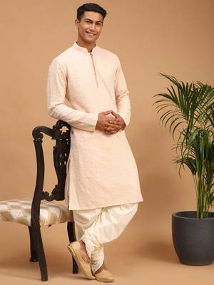Pink And Cream Georgette Kurta Dhoti Set 2