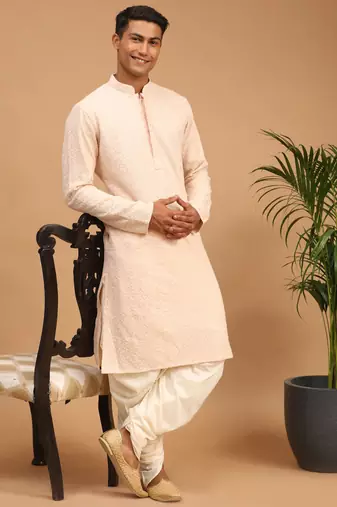 Pink And Cream Georgette Kurta Dhoti Set