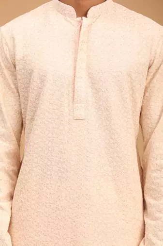 Pink And Cream Georgette Kurta Dhoti Set
