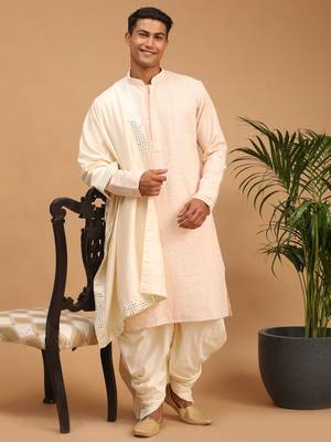 Pink And Cream Georgette Kurta Dhoti Set With Dupatta 1