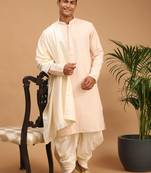 Pink And Cream Georgette Kurta Dhoti Set With Dupatta