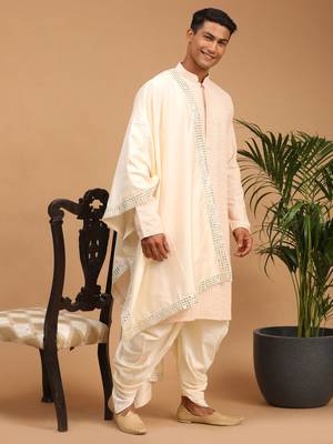 Pink And Cream Georgette Kurta Dhoti Set With Dupatta 2