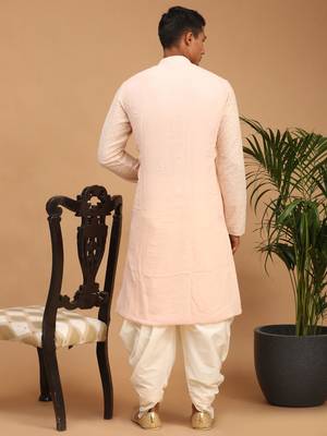 Pink And Cream Georgette Kurta Dhoti Set With Dupatta 3