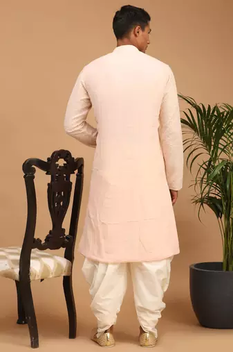 Pink And Cream Georgette Kurta Dhoti Set With Dupatta