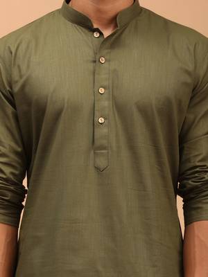 Mehandi Green Cotton Blend Plain Kurta with White Dhoti Set 4