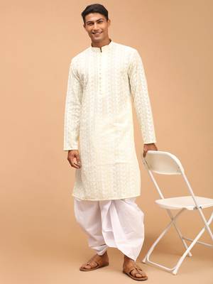 Yellow Pure Cotton Kurta And Dhoti Set 1