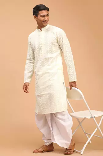 Yellow Pure Cotton Kurta And Dhoti Set