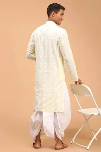 Yellow Pure Cotton Kurta And Dhoti Set