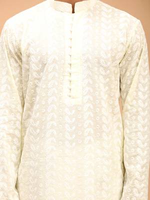 Yellow Pure Cotton Kurta And Dhoti Set 4