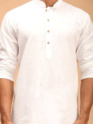 White Cotton Blend Plain Kurta and Dhoti Set 4