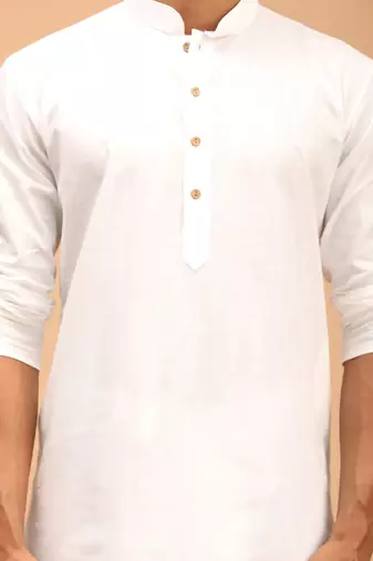 White Cotton Blend Plain Kurta and Dhoti Set