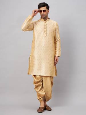 Beige And Rose Gold Silk Blend Kurta And Dhoti Set 1