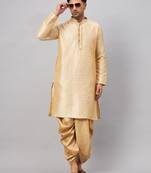 Beige And Rose Gold Silk Blend Kurta And Dhoti Set