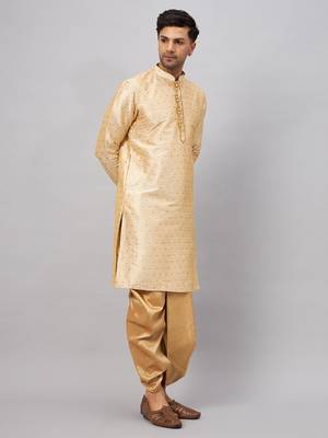 Beige And Rose Gold Silk Blend Kurta And Dhoti Set 2