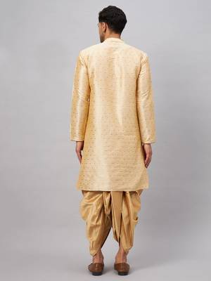 Beige And Rose Gold Silk Blend Kurta And Dhoti Set 3