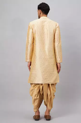 Beige And Rose Gold Silk Blend Kurta And Dhoti Set