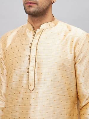 Beige And Rose Gold Silk Blend Kurta And Dhoti Set 4