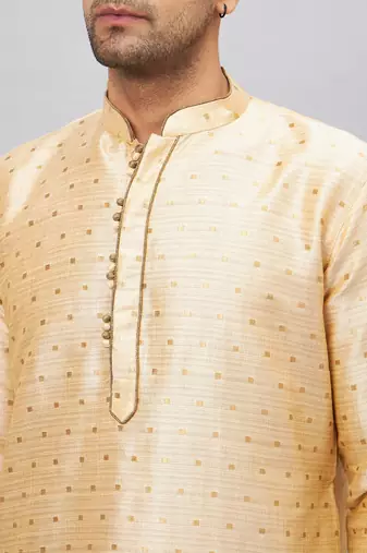 Beige And Rose Gold Silk Blend Kurta And Dhoti Set