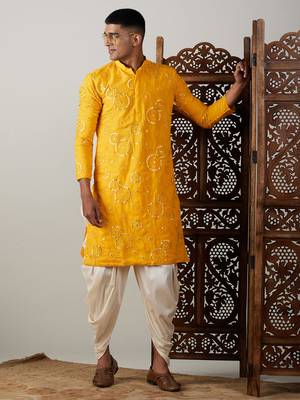Yellow Georgette Kurta And Dhoti Set 1