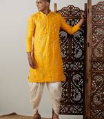 Yellow Georgette Kurta And Dhoti Set