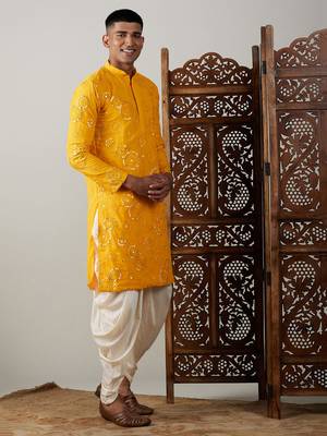 Yellow Georgette Kurta And Dhoti Set 2