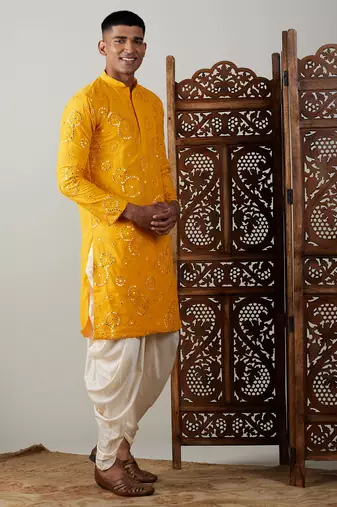 Yellow Georgette Kurta And Dhoti Set