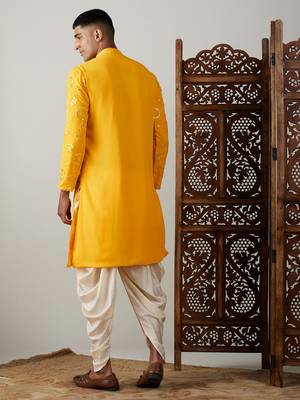 Yellow Georgette Kurta And Dhoti Set 3