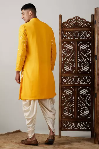 Yellow Georgette Kurta And Dhoti Set
