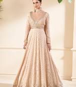 Beige colour faux georgette embroidered traditional suit for women