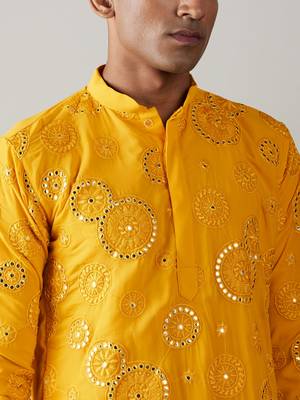 Yellow Georgette Kurta And Dhoti Set 4