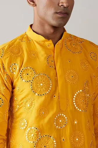Yellow Georgette Kurta And Dhoti Set