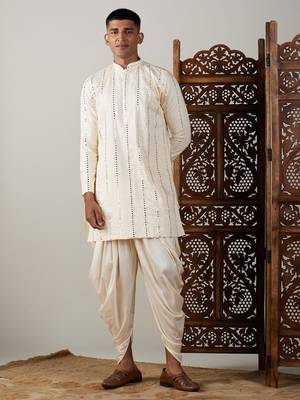 Cream Viscose Kurta And Dhoti Set 1