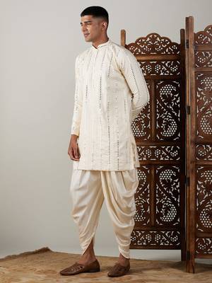 Cream Viscose Kurta And Dhoti Set 2