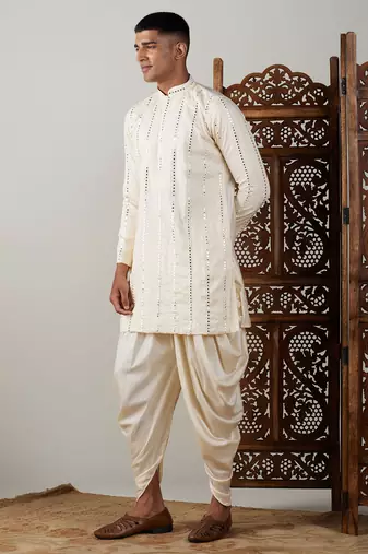 Cream Viscose Kurta And Dhoti Set