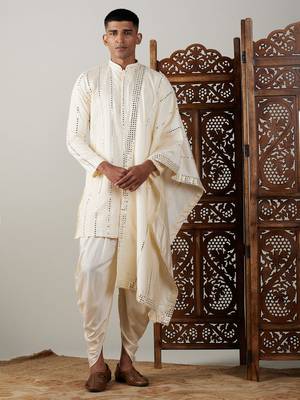 Cream Viscose Kurta And Dhoti Set 1
