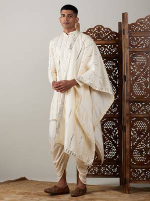 Cream Viscose Kurta And Dhoti Set 2
