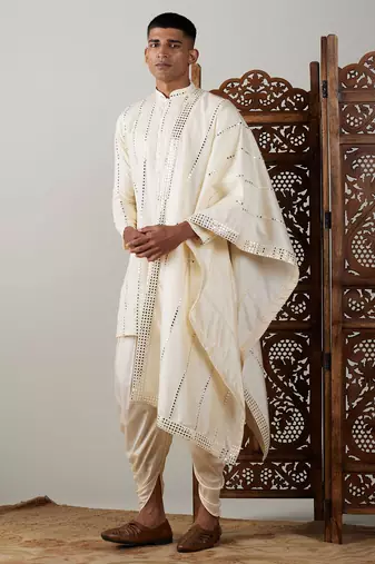 Cream Viscose Kurta And Dhoti Set