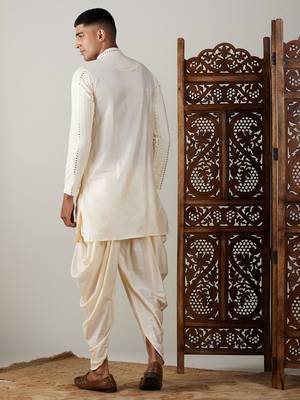 Cream Viscose Kurta And Dhoti Set 3