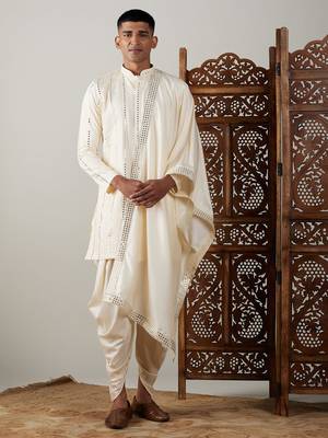 Cream Viscose Kurta And Dhoti Set 1