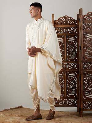 Cream Viscose Kurta And Dhoti Set 2