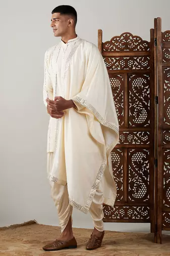 Cream Viscose Kurta And Dhoti Set