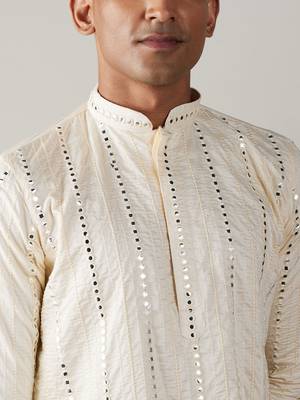 Cream Viscose Kurta And Dhoti Set 4