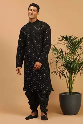 Black Georgette Kurta And Dhoti Set